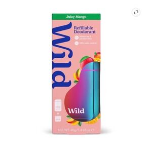 Wild Refillable Deodorant Starter Kit Juicy Mango Aluminum Free Ombre Case 1.4oz
